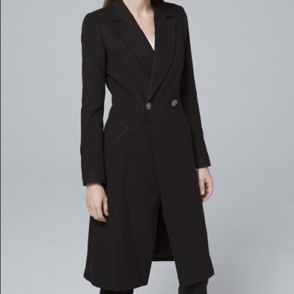 New With Tags White House Black Market Black Long Collared Coat | Size XS